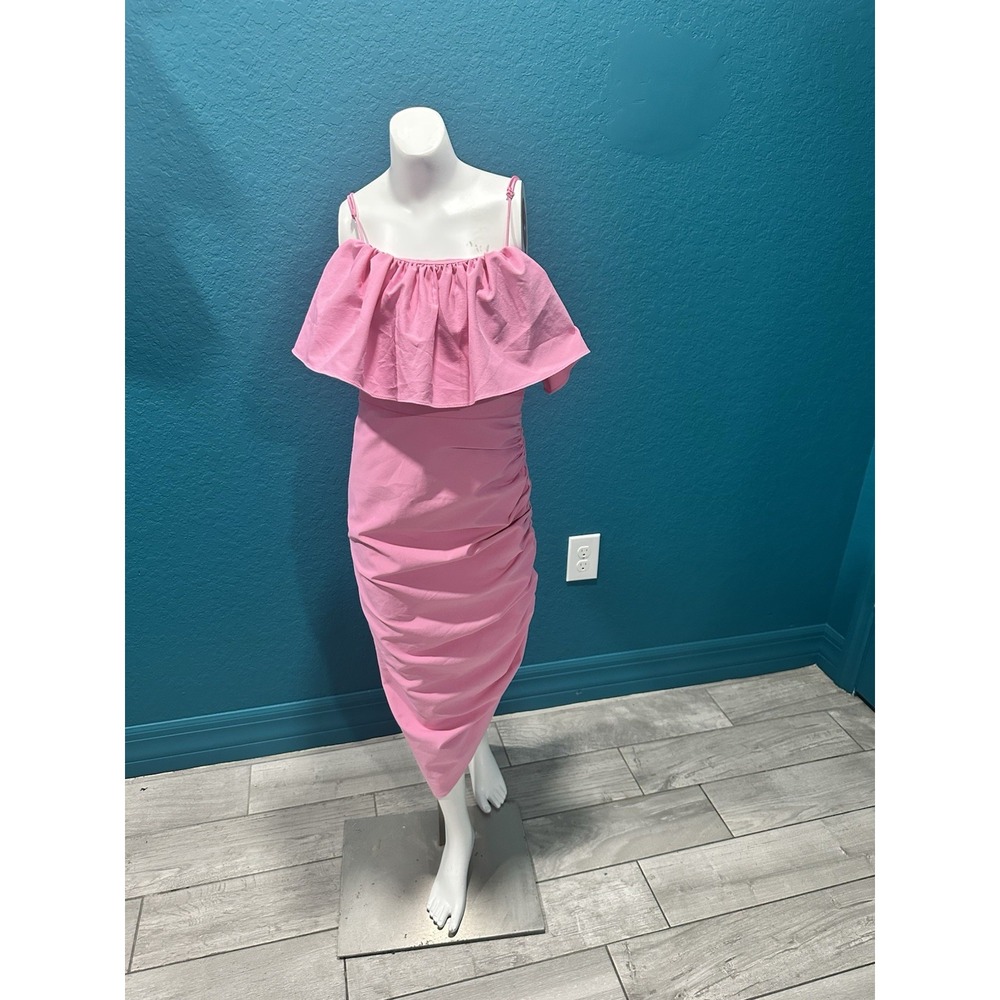 Cinq A Sept Christina Ruffle Asymmetrical Ruched Dress Flamingo Pink 2